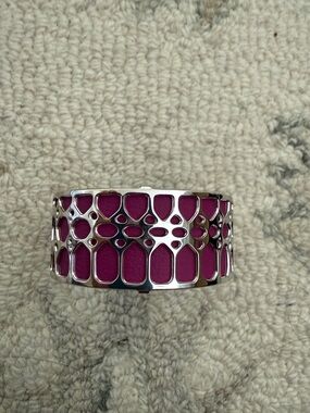 Silver-Tone Cutout Cuff Bracelet with Fuchsia Inset Les Georgettes